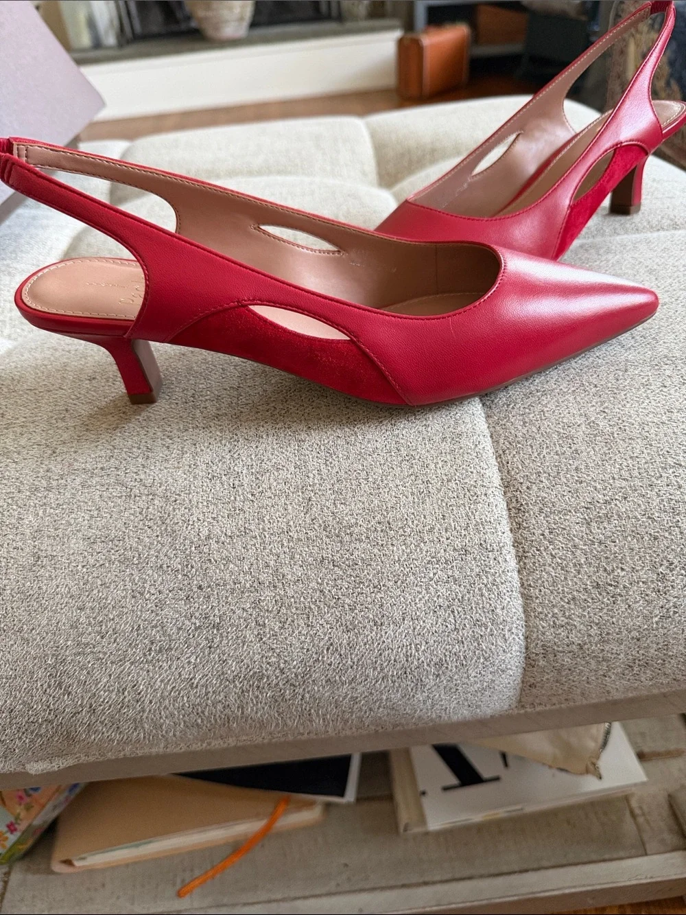 Linea Paolo Corley Pointed Toe Slingback Kitten Heel Pumps Red 8.5 9.5